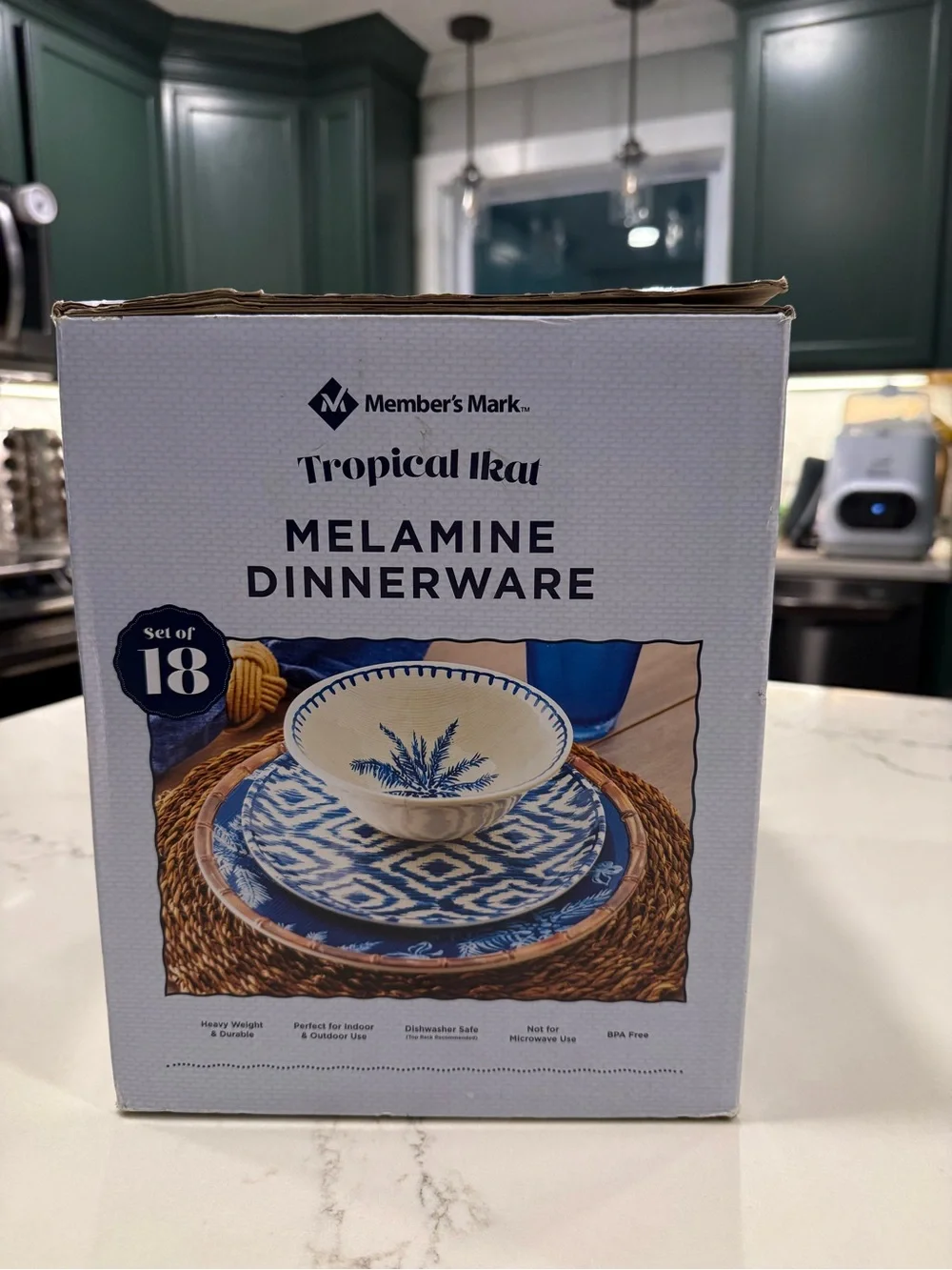 Tropical Ikat Blue Melamine Dinnerware Set - 18 Piece - RARE / HARD TO FIND